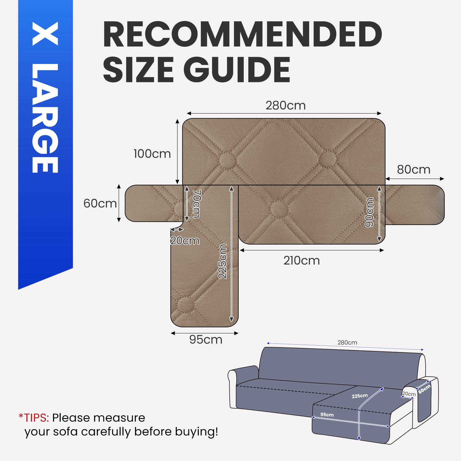 Ystyle Waterproof 4 Seater Corner Sofa Cover Reversible 280 cm