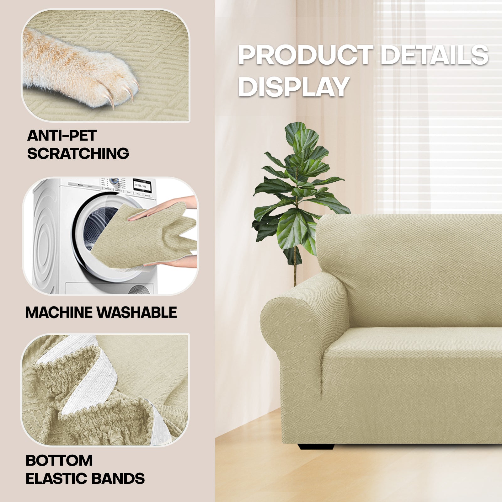 Manta para sofá de 3 asientos YSTYLE - Ajuste elástico, resistente a arañazos de mascotas, geométrico jacquard, antideslizante, lavable - Forma de espalda