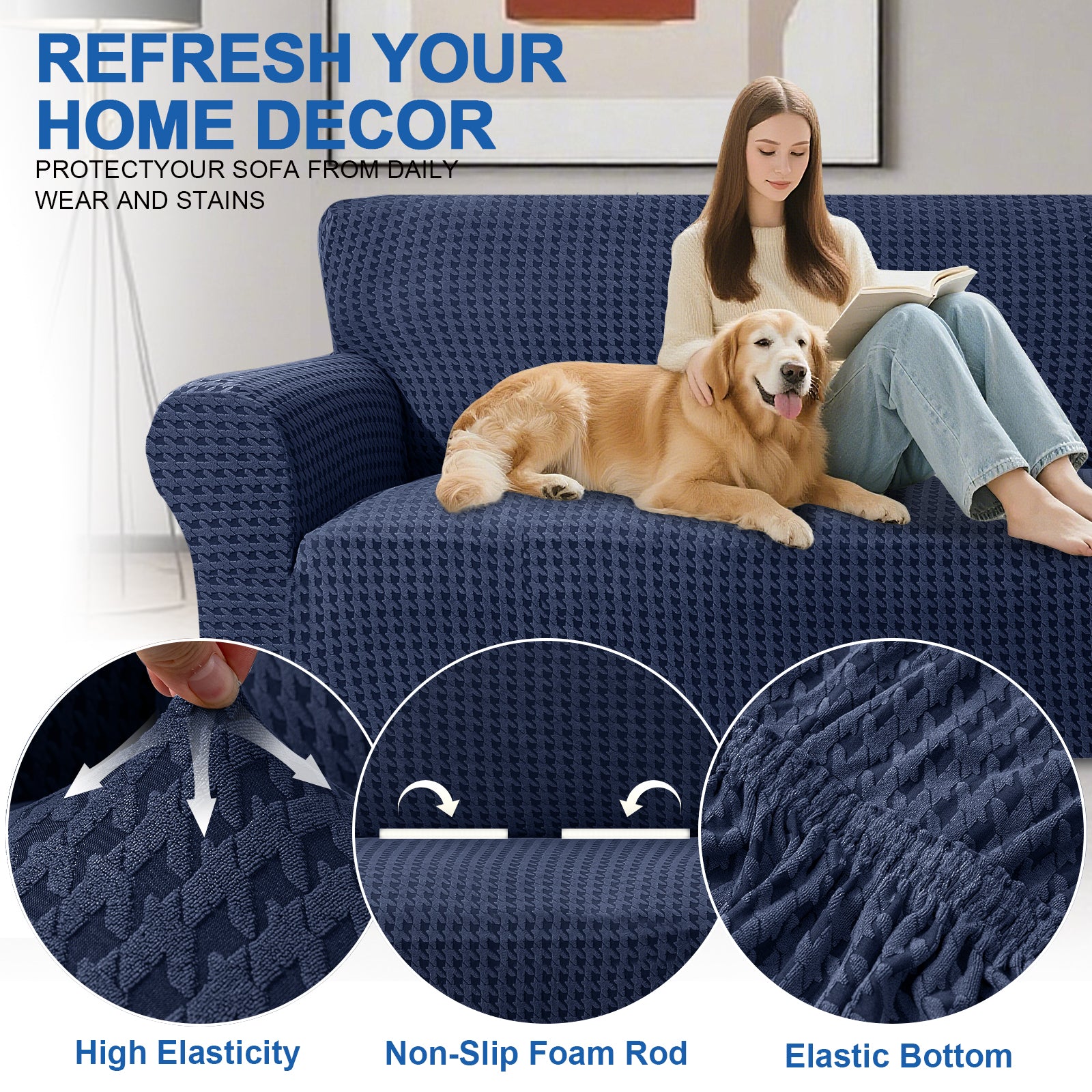 Ystyle 2-Seat Sofa Cover with Armrests, Elastic Universal Seat Cover, Anti-Scratch Universal Sofa Cover, Anti-Slip Washable Sofa Protector, Stain-Resistant