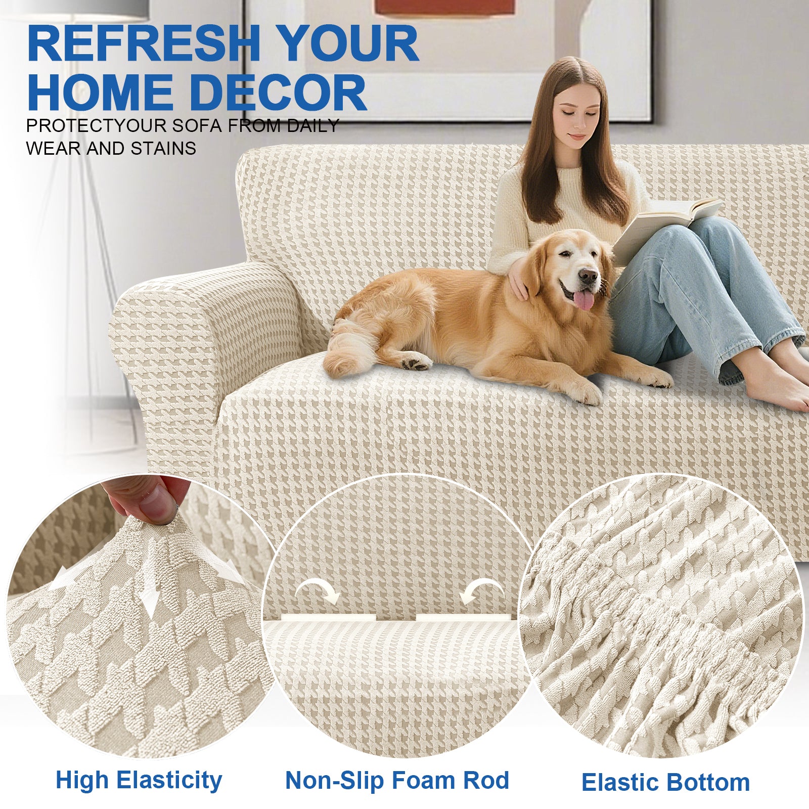 Ystyle 2-Seat Sofa Cover with Armrests, Elastic Universal Seat Cover, Anti-Scratch Universal Sofa Cover, Anti-Slip Washable Sofa Protector, Stain-Resistant