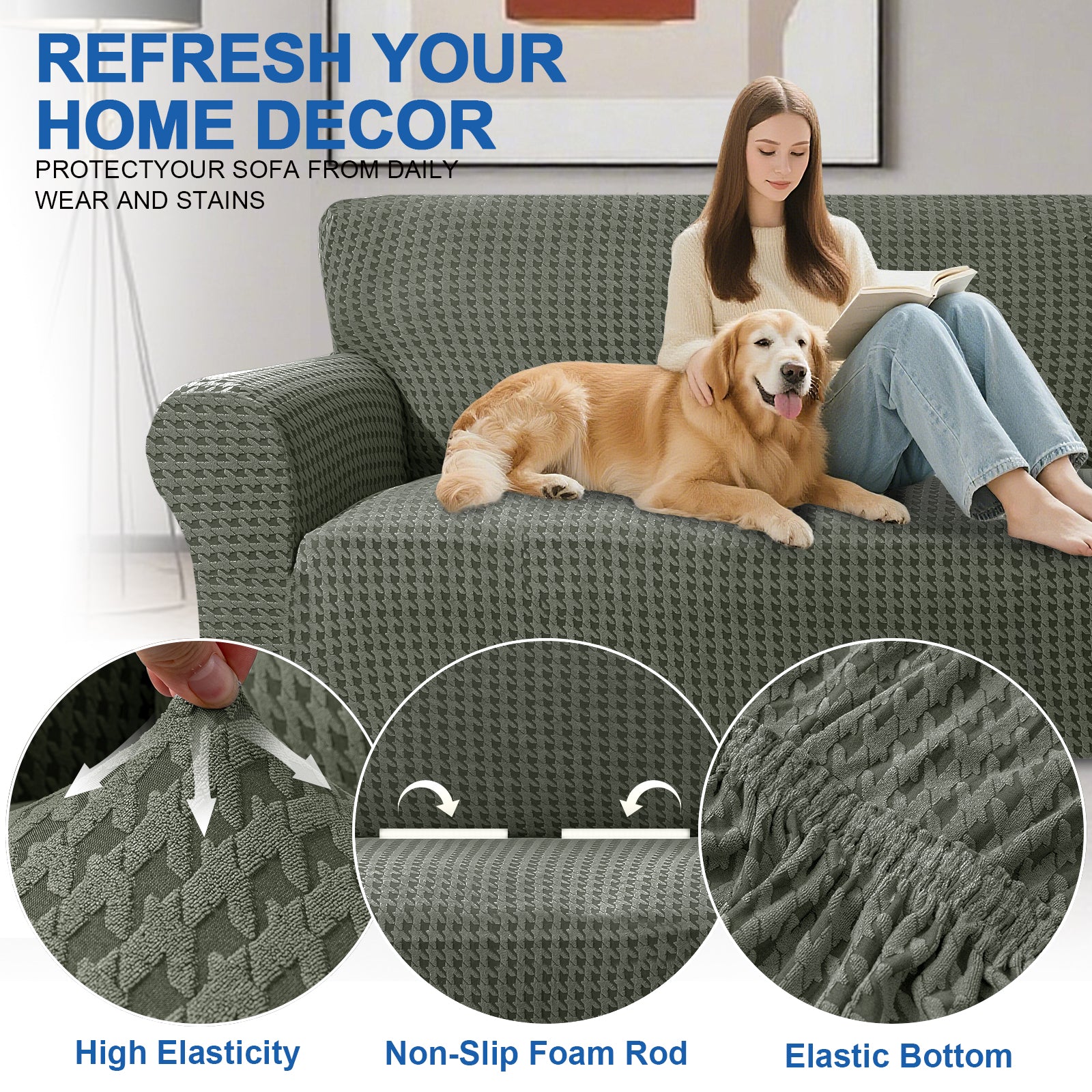 Ystyle 2-Seat Sofa Cover with Armrests, Elastic Universal Seat Cover, Anti-Scratch Universal Sofa Cover, Anti-Slip Washable Sofa Protector, Stain-Resistant