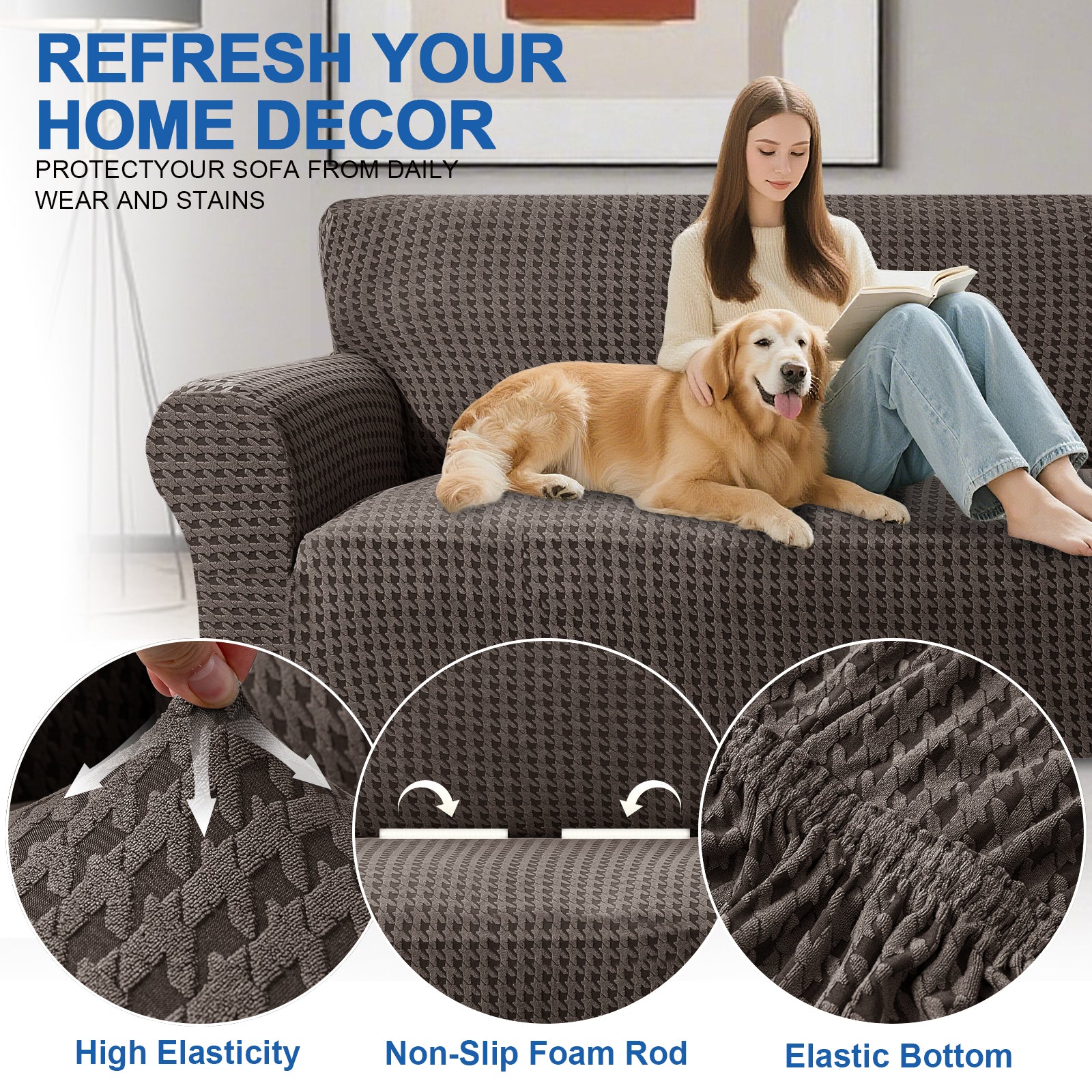 Ystyle 2-Seat Sofa Cover with Armrests, Elastic Universal Seat Cover, Anti-Scratch Universal Sofa Cover, Anti-Slip Washable Sofa Protector, Stain-Resistant