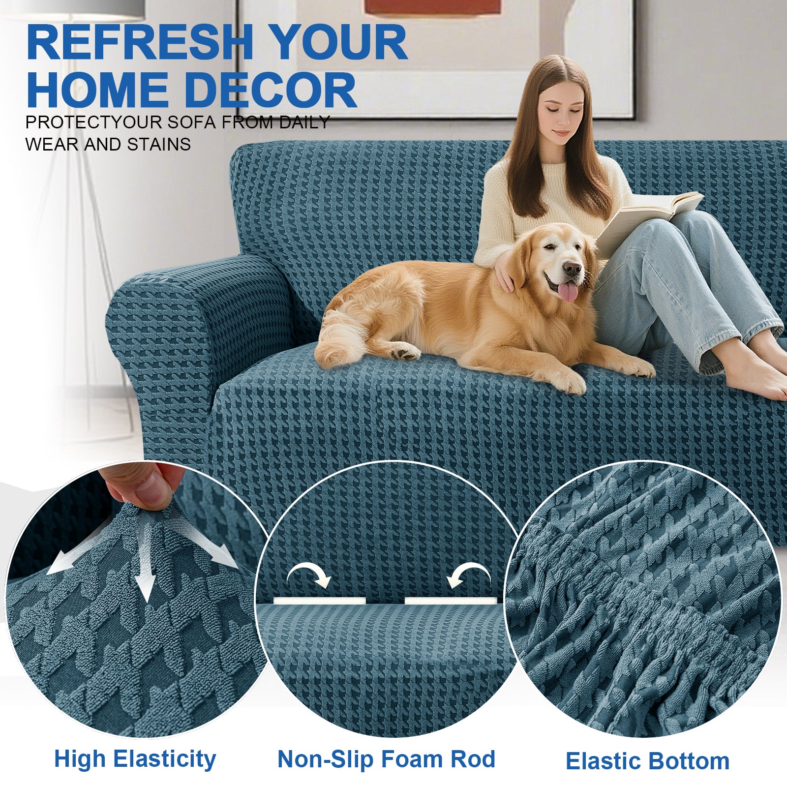 Ystyle 2-Seat Sofa Cover with Armrests, Elastic Universal Seat Cover, Anti-Scratch Universal Sofa Cover, Anti-Slip Washable Sofa Protector, Stain-Resistant