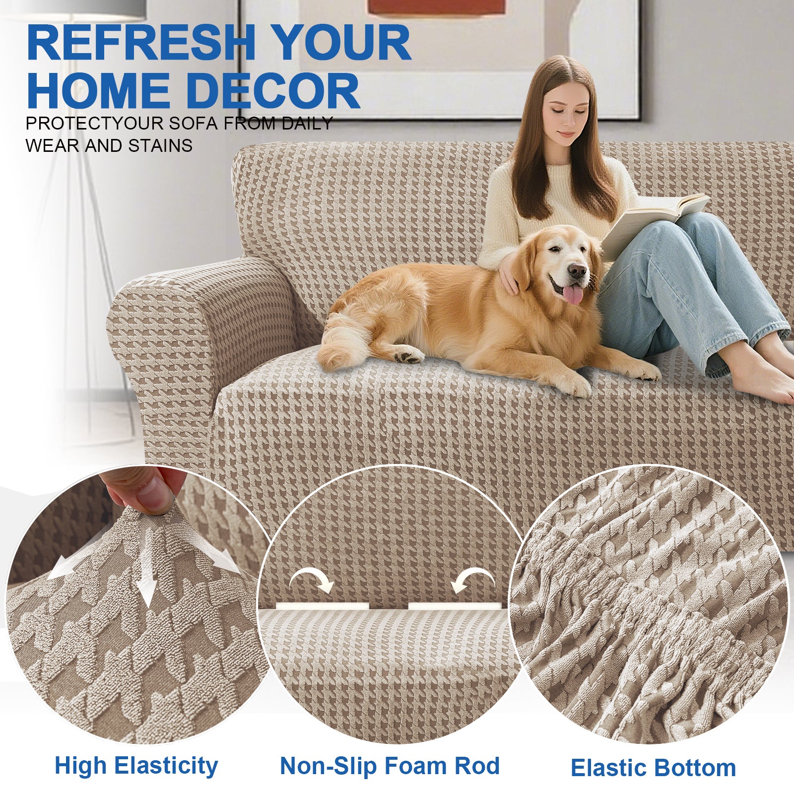 Ystyle 2-Seat Sofa Cover with Armrests, Elastic Universal Seat Cover, Anti-Scratch Universal Sofa Cover, Anti-Slip Washable Sofa Protector, Stain-Resistant