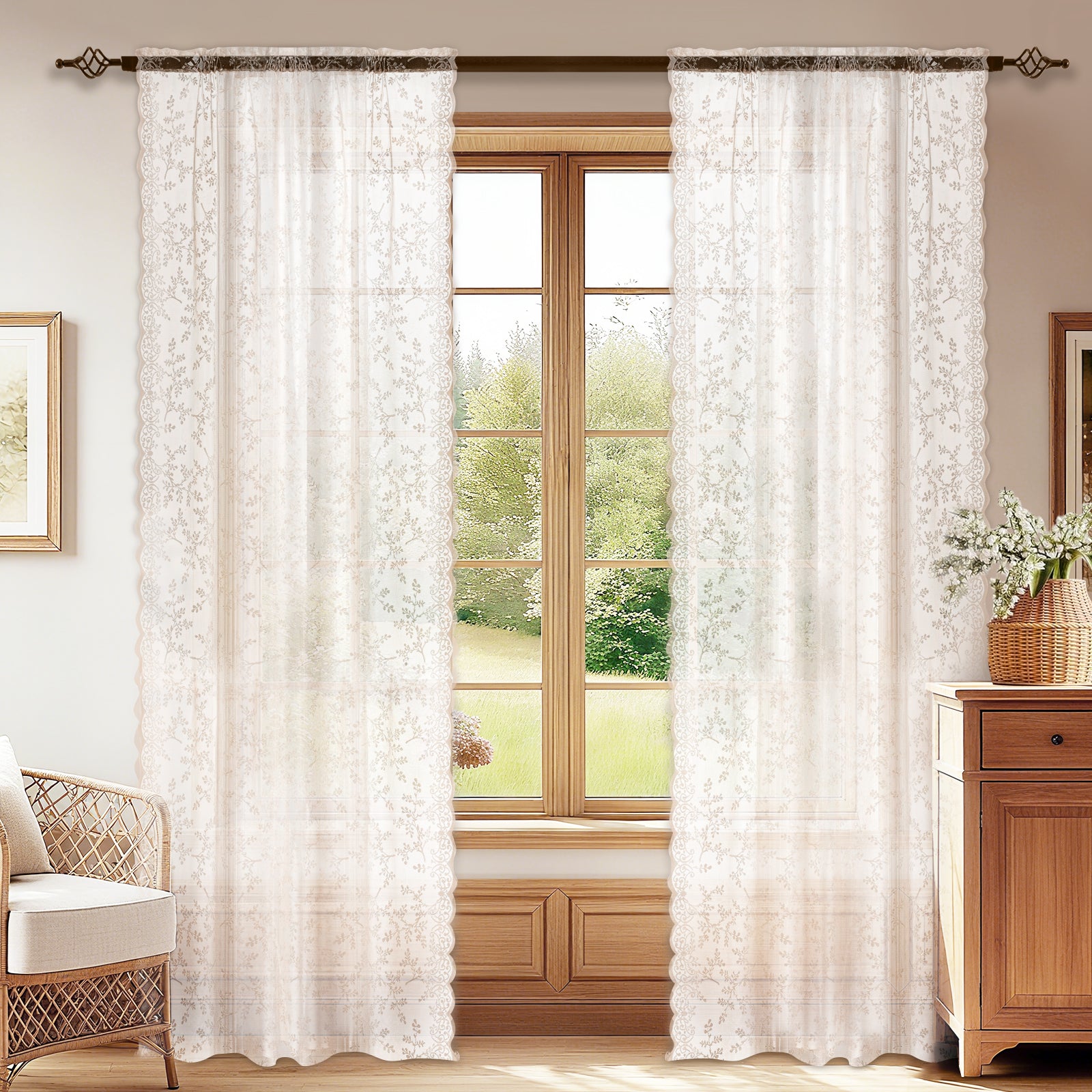 Ystyle 2 Panels Set Semi-Sheer Indoor Curtains, 70x240cm, Classic Lace Voile Curtains with Rod Pocket
