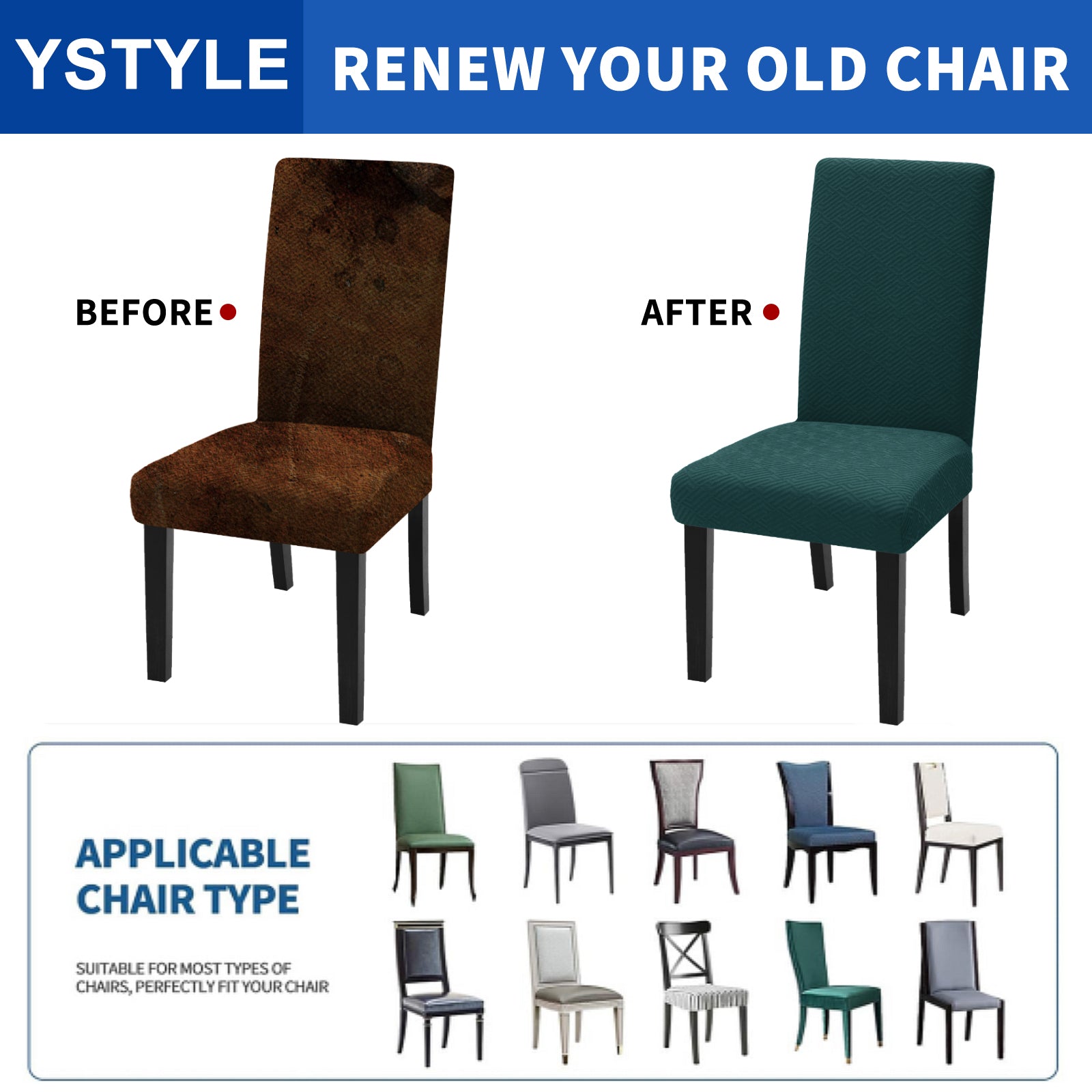 YSTYLE Lot de 4 Housses de Chaise Extensibles Avec Dossier Tissu Doux