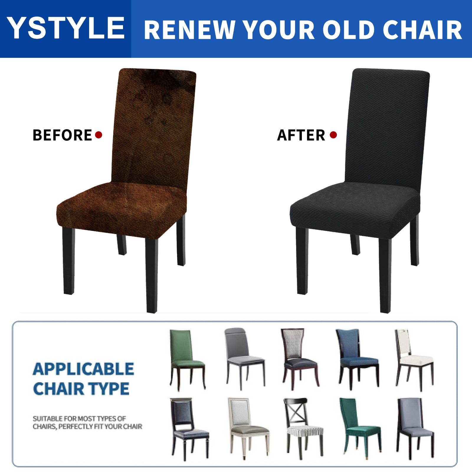 YSTYLE Lot de 4 Housses de Chaise Extensibles Avec Dossier Tissu Doux