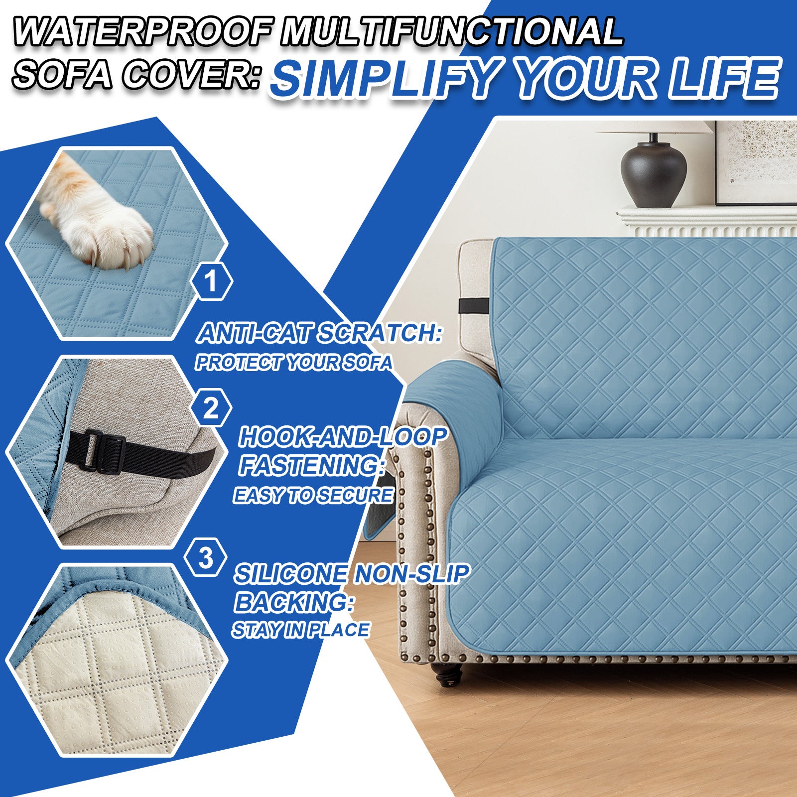 Ystyle 100% Waterproof 2 Seater Sofa Cover with Side Pockets