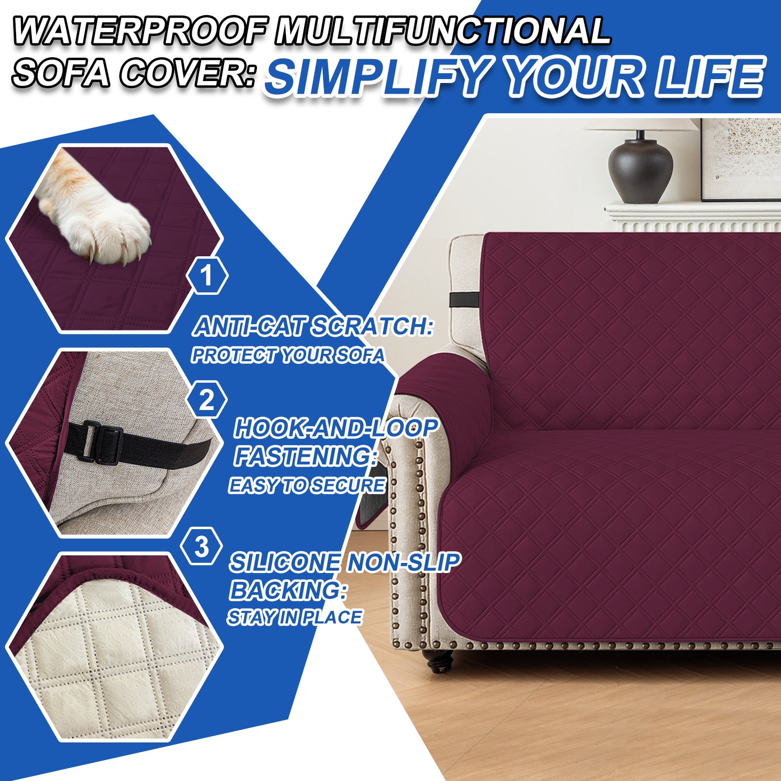 Ystyle 100% Waterproof 2 Seater Sofa Cover with Side Pockets
