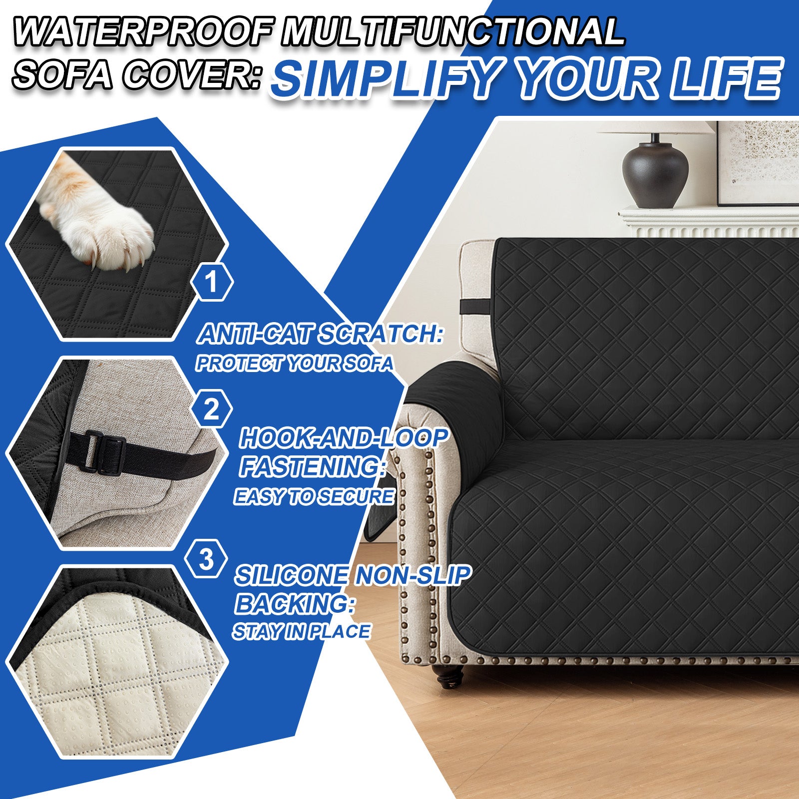 Ystyle 100% Waterproof 2 Seater Sofa Cover with Side Pockets