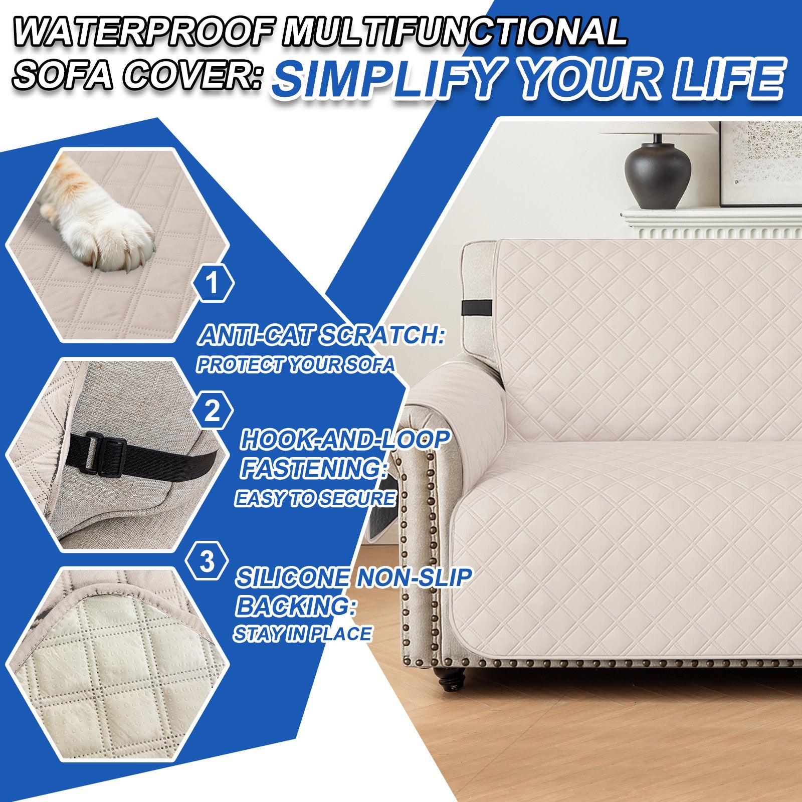 Ystyle 100% Waterproof 2 Seater Sofa Cover with Side Pockets