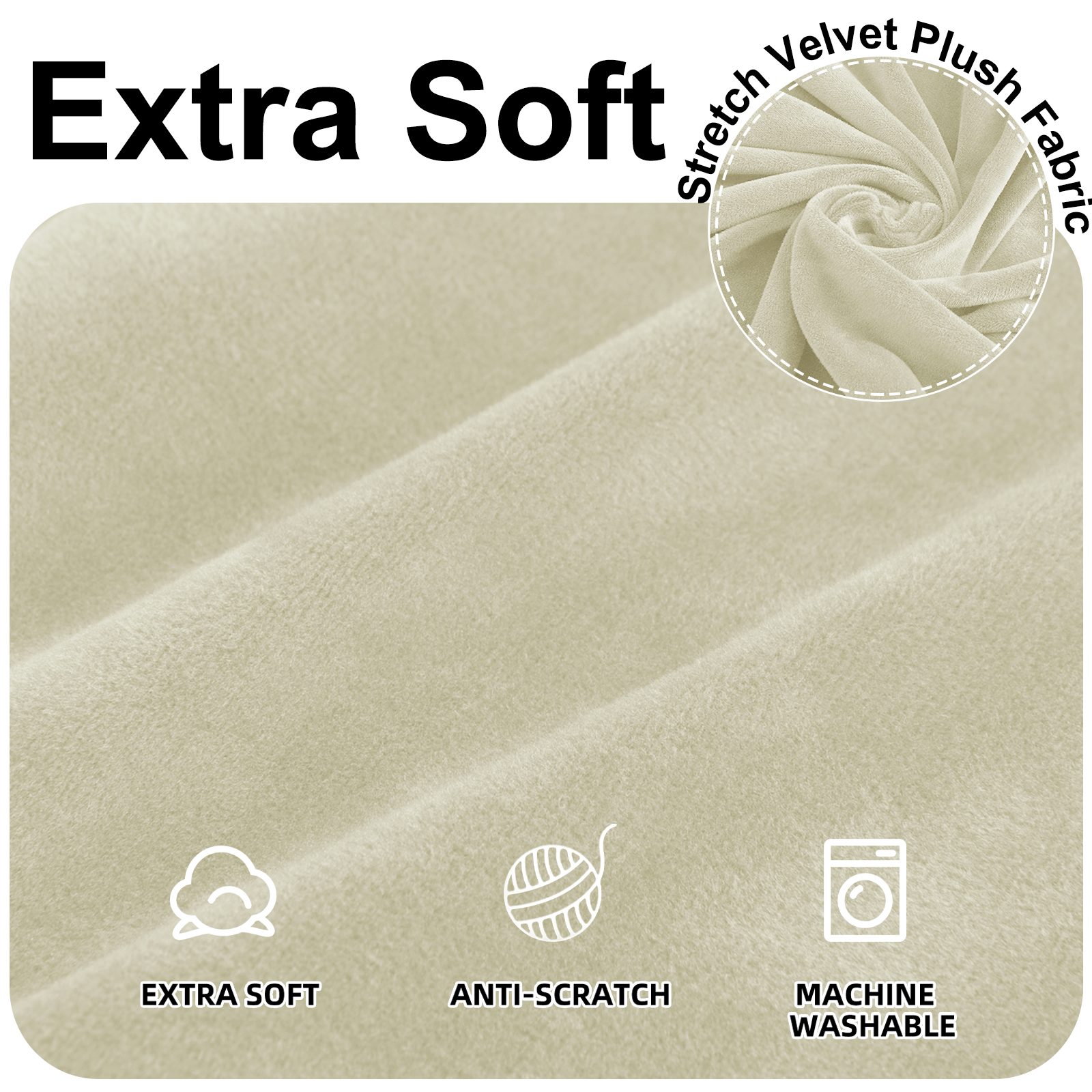 YSTYLE Velvet Cubierta de Sofá para 3 Personas – Ajuste Elástico, Anti-Rasguño, Amigable con Mascotas, Antideslizante, Lavable 