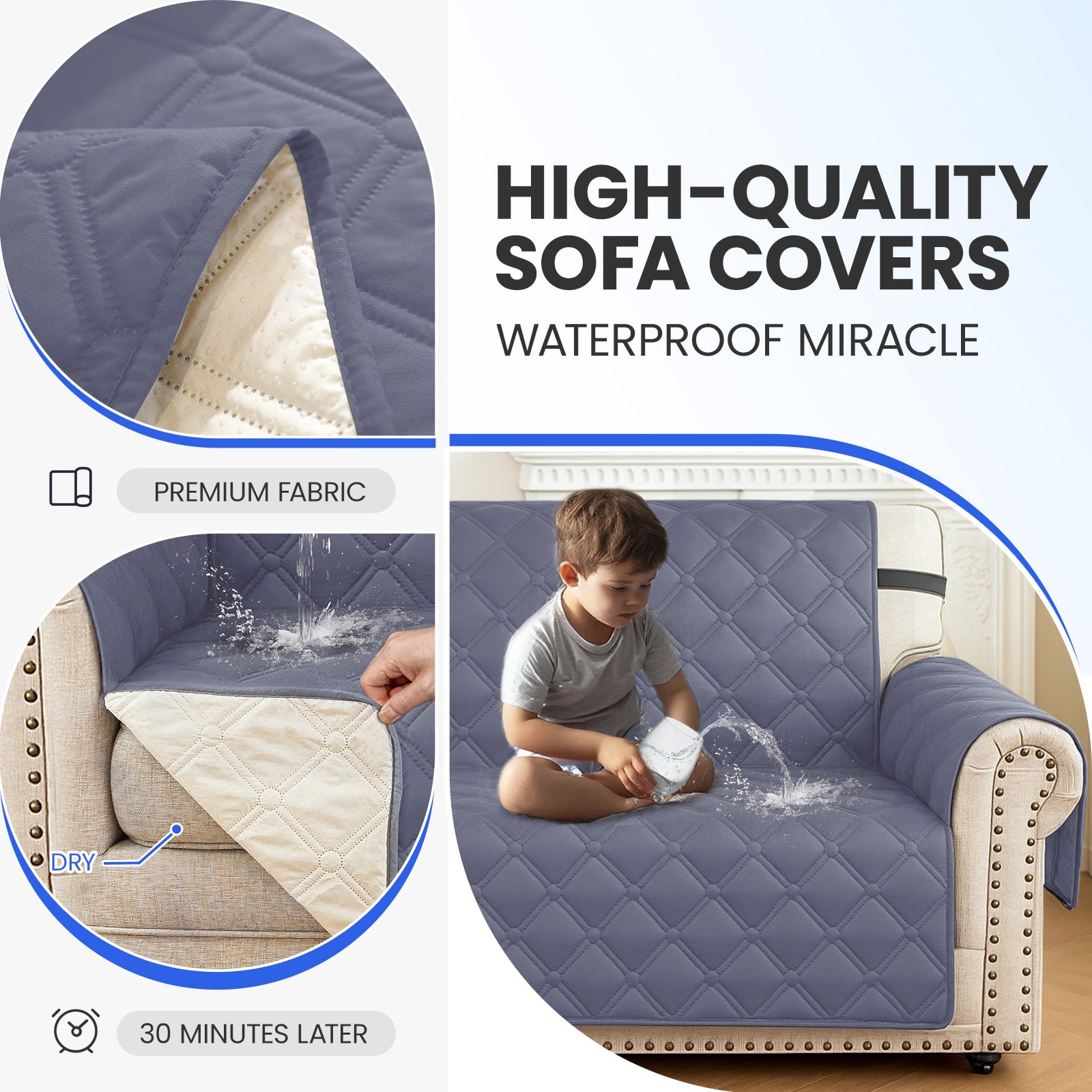 Ystyle Waterproof 3 Seater Corner Sofa Cover Reversible 225 cm