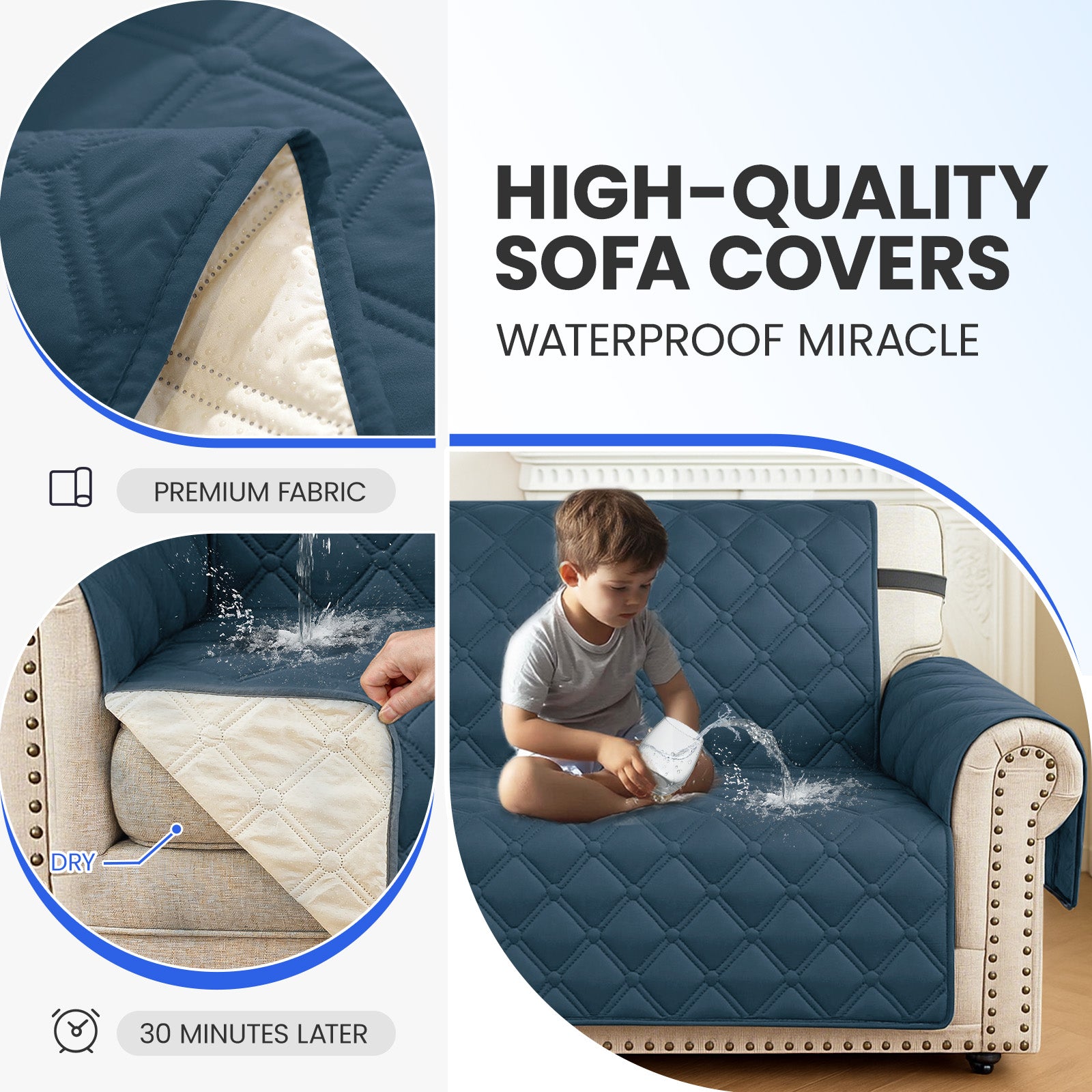 Ystyle Waterproof 3 Seater Corner Sofa Cover Reversible 225 cm