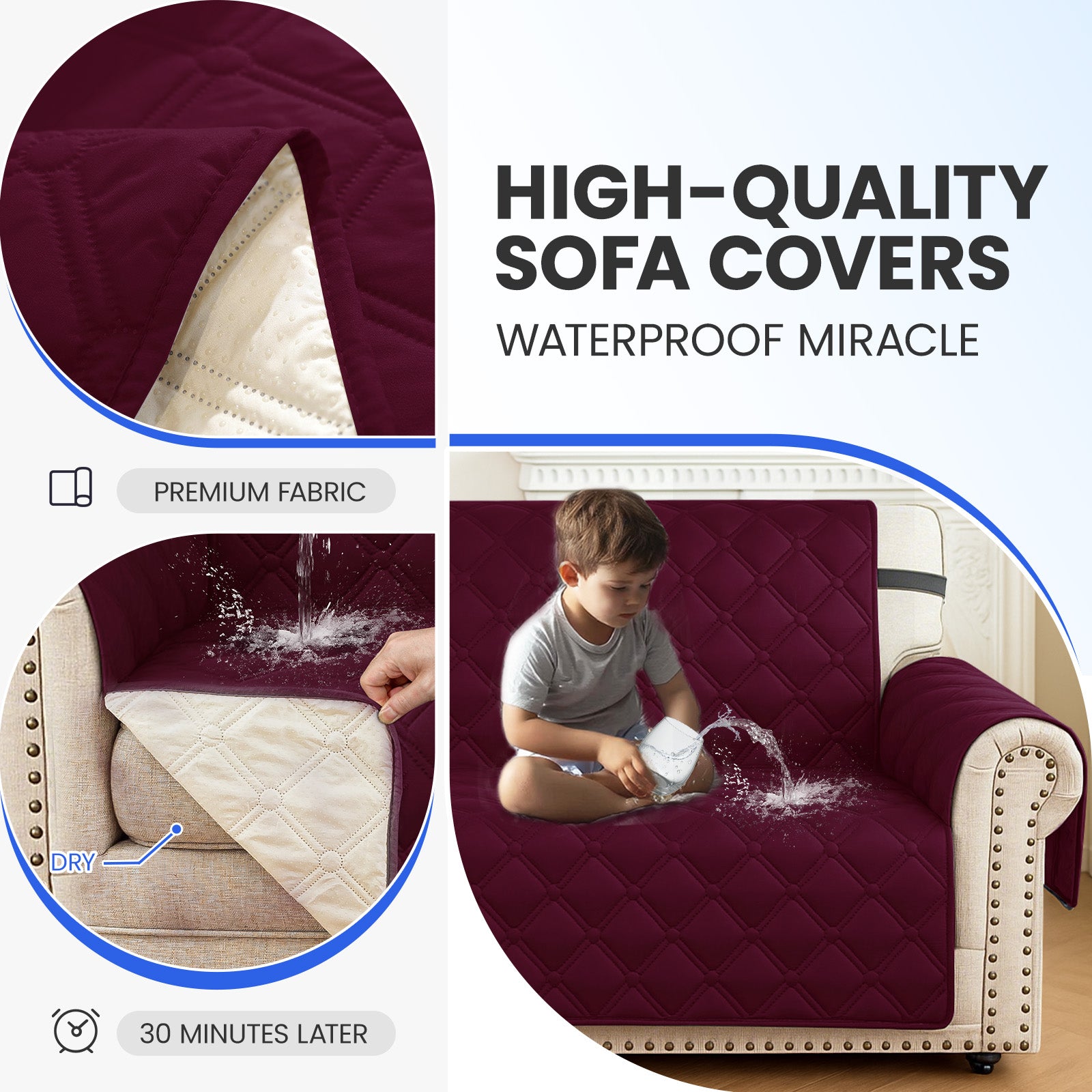 Ystyle Waterproof 3 Seater Corner Sofa Cover Reversible 225 cm