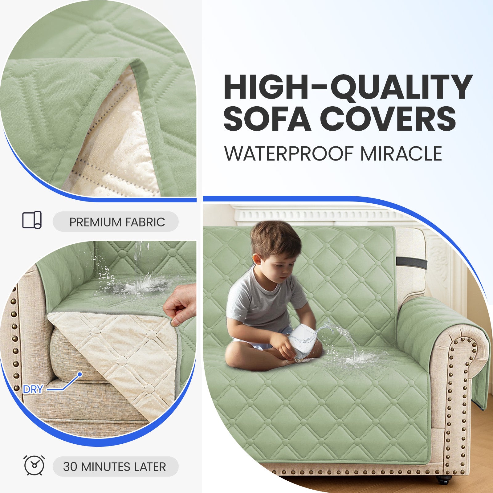 Ystyle Waterproof 3 Seater Corner Sofa Cover Reversible 225 cm