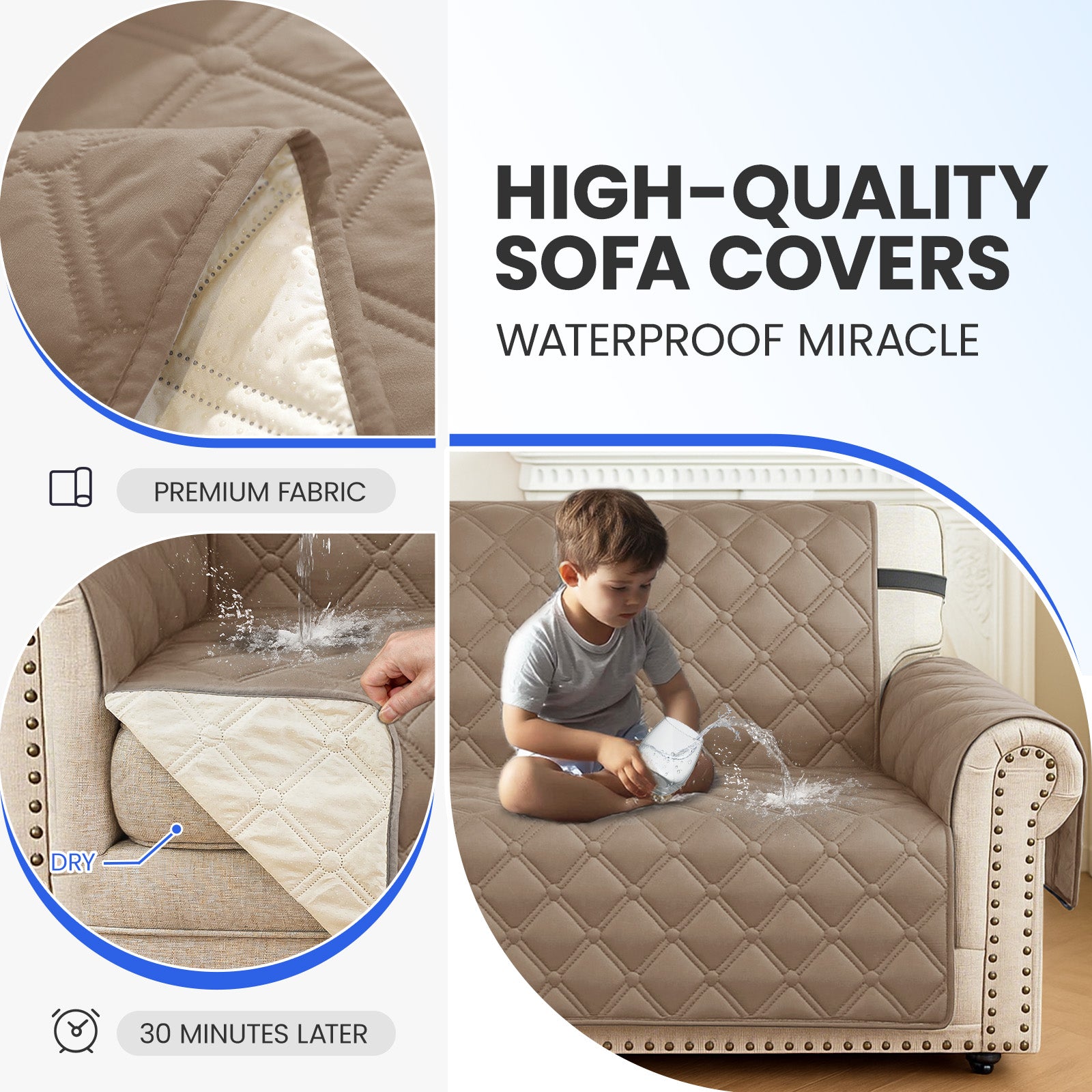 Ystyle Waterproof 3 Seater Corner Sofa Cover Reversible 225 cm