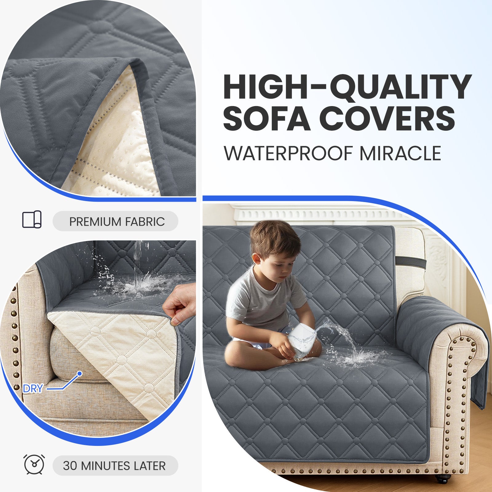 Ystyle Waterproof 3 Seater Corner Sofa Cover Reversible 225 cm