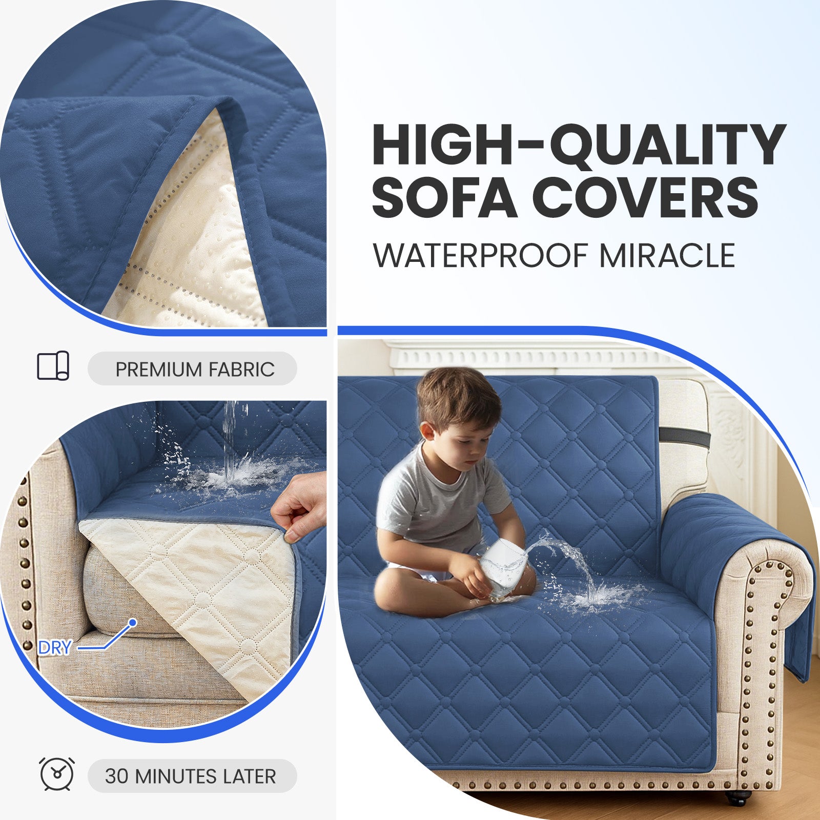 Ystyle Waterproof 3 Seater Corner Sofa Cover Reversible 225 cm