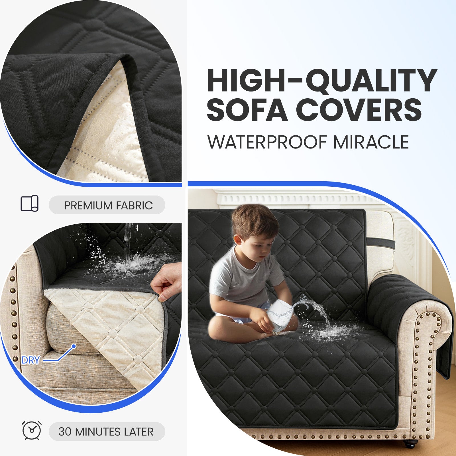 Ystyle Waterproof 3 Seater Corner Sofa Cover Reversible 225 cm