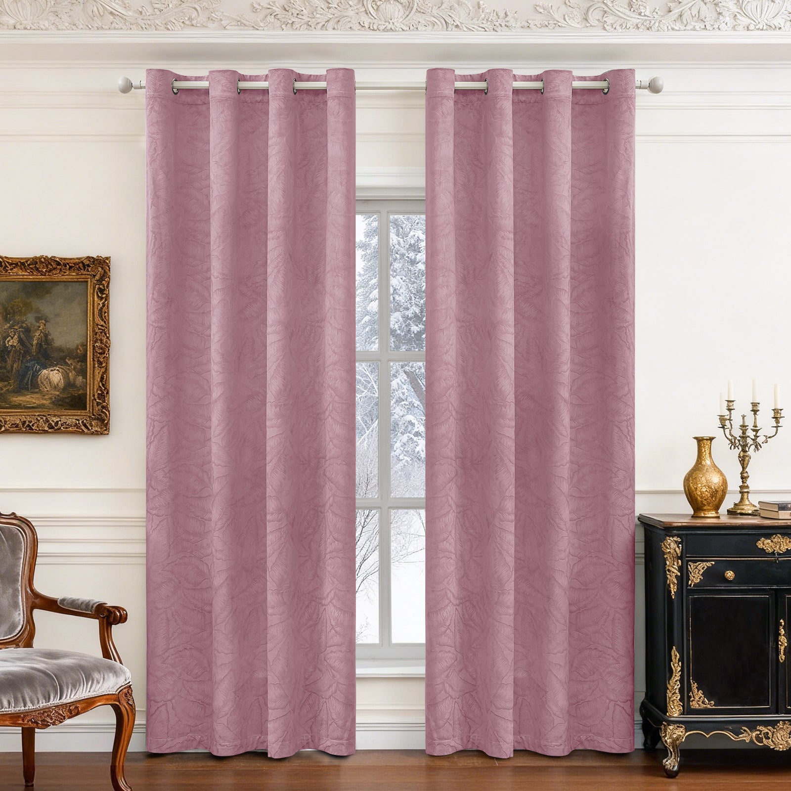 2 Pieces rideaux opacifiants with Stainless Steel Eyelets thermique Polyester Panels