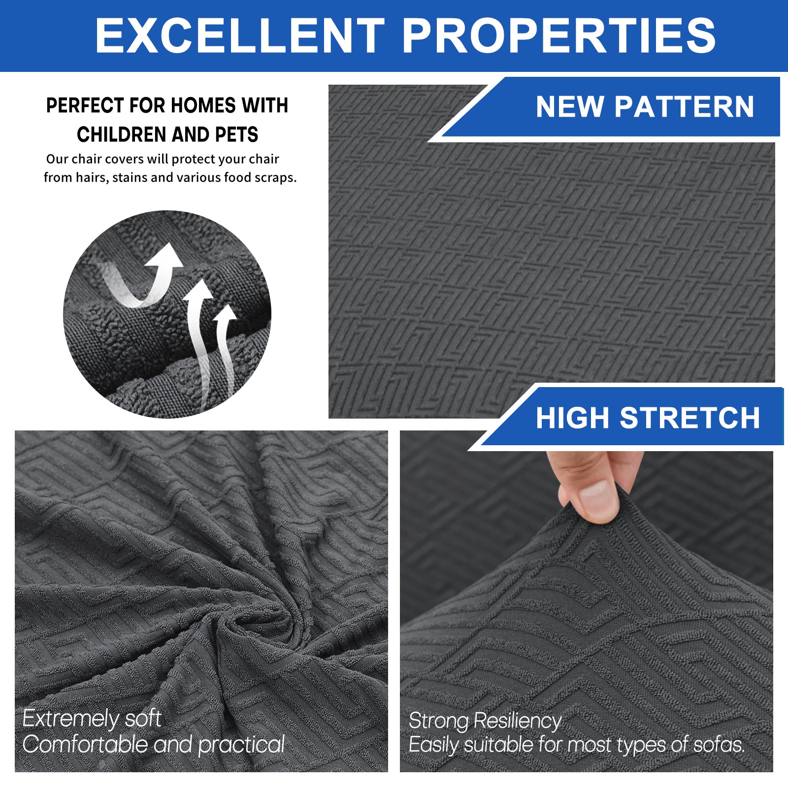 YSTYLE Lot de 4 Housses de Chaise Extensibles Avec Dossier Tissu Doux