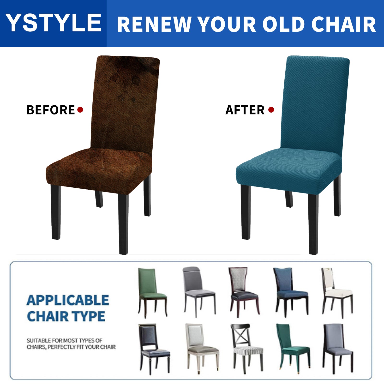 YSTYLE Lot de 4 Housses de Chaise Extensibles Avec Dossier Tissu Doux