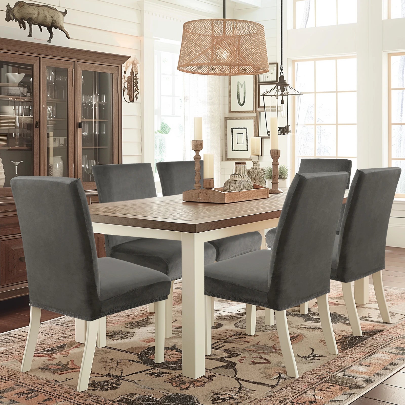 YSTYLE 6 Pieces Velvet Stretch Chair Covers with Backrest-YSTYLE