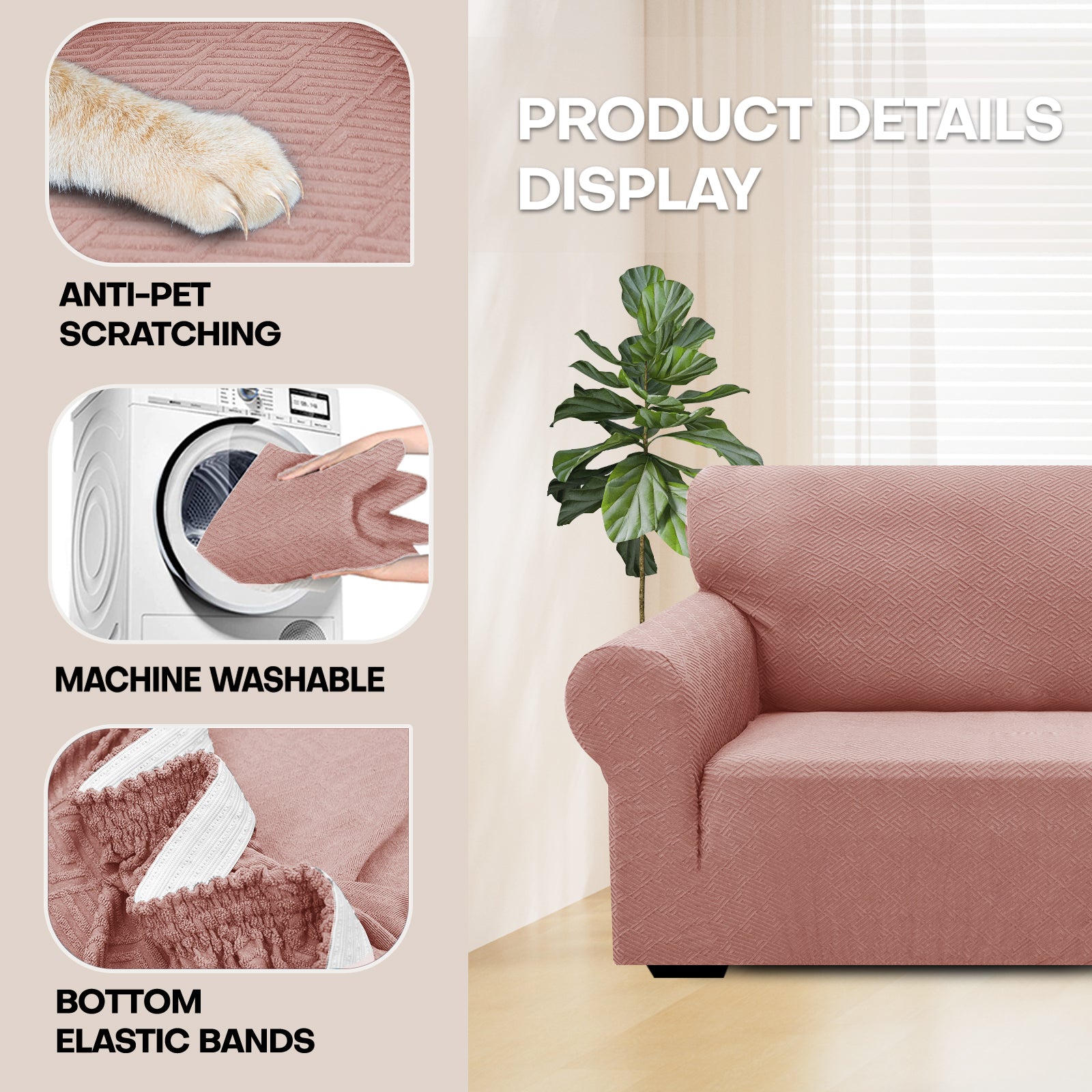 Manta para sofá de 3 asientos YSTYLE - Ajuste elástico, resistente a arañazos de mascotas, geométrico jacquard, antideslizante, lavable - Forma de espalda