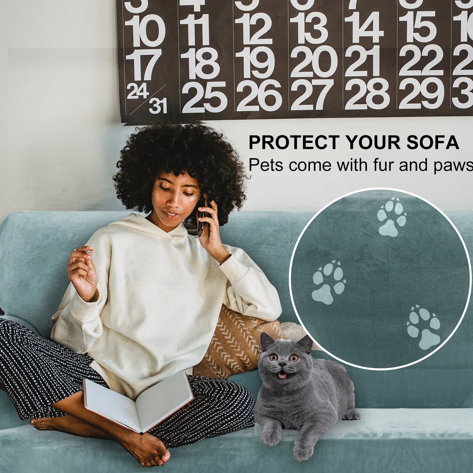 YSTYLE Velvet Cubierta de Sofá para 3 Personas – Ajuste Elástico, Anti-Rasguño, Amigable con Mascotas, Antideslizante, Lavable 